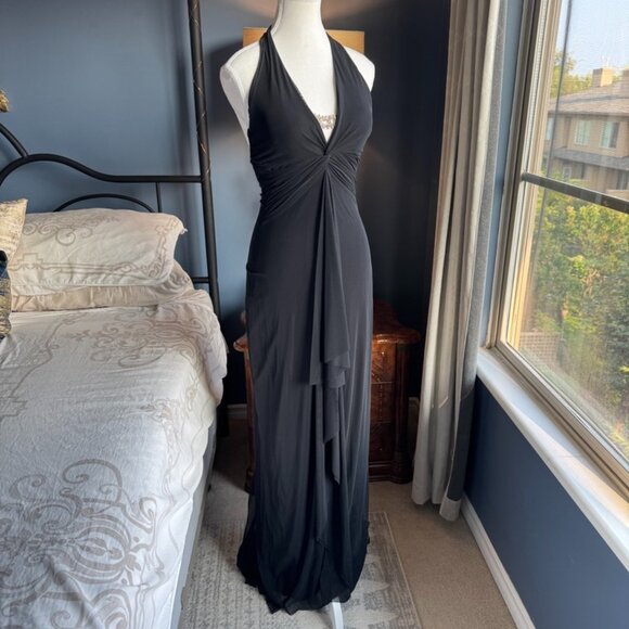 Caché Black Rhinestone Halter Evening Gown - Picture 1 of 16